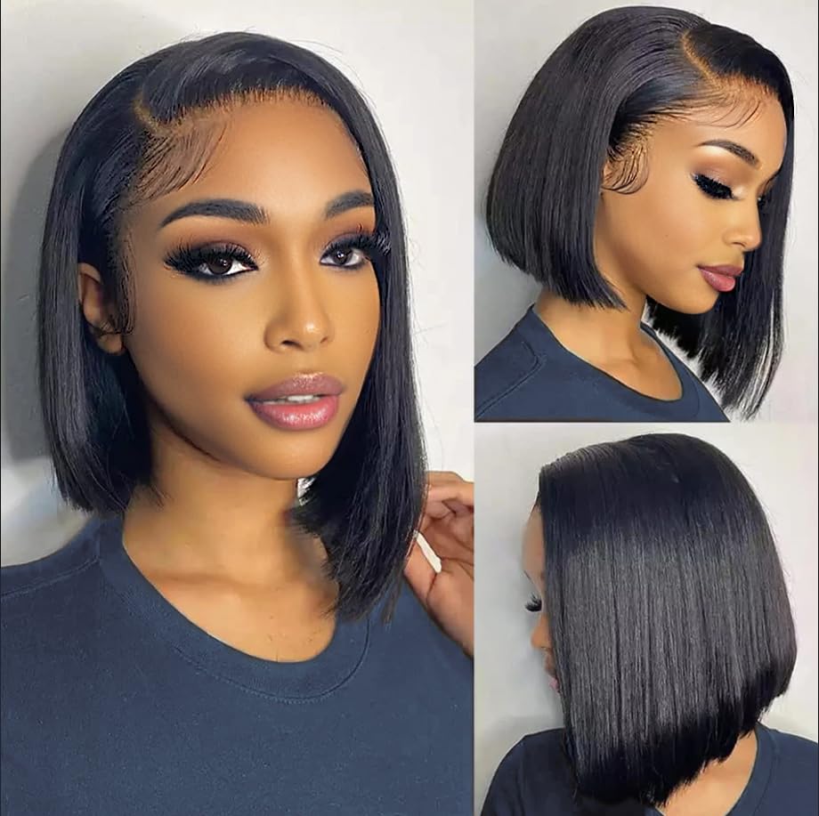 Lalula 10 Inch Bob Wig Human Hair 13x4 HD Lace Front Wigs Human Hair Pre Plucked Short Bob Wig Lace Frontal Wigs for Black Women 180% Density Straight Human Hair Wig Natural Color