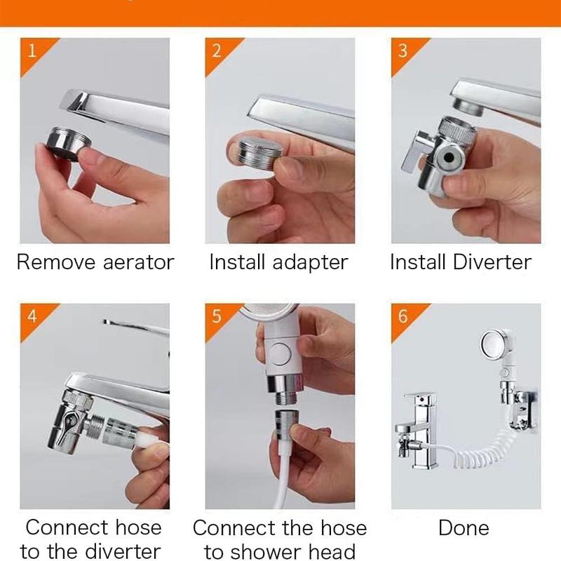 Universal Sink Sprayer with Hose, Handheld Faucet Adapter with Water Saving Switch, Ideal for Kitchen Sinks, Pet Bathrooms, Showers, Cleaning, Handheld Shower Heads