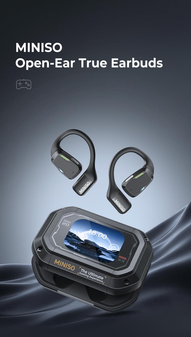 MINISO Open Wireless Translation Earbuds,Full Color Display Multi-functionOWS Wireless Translation Earphones With APP,Comfortable to Wear Built-in Microphone Earphones,HIFI Sound Quality Music,Touch Screen Low Latency Earphones,for Gym Running Workout