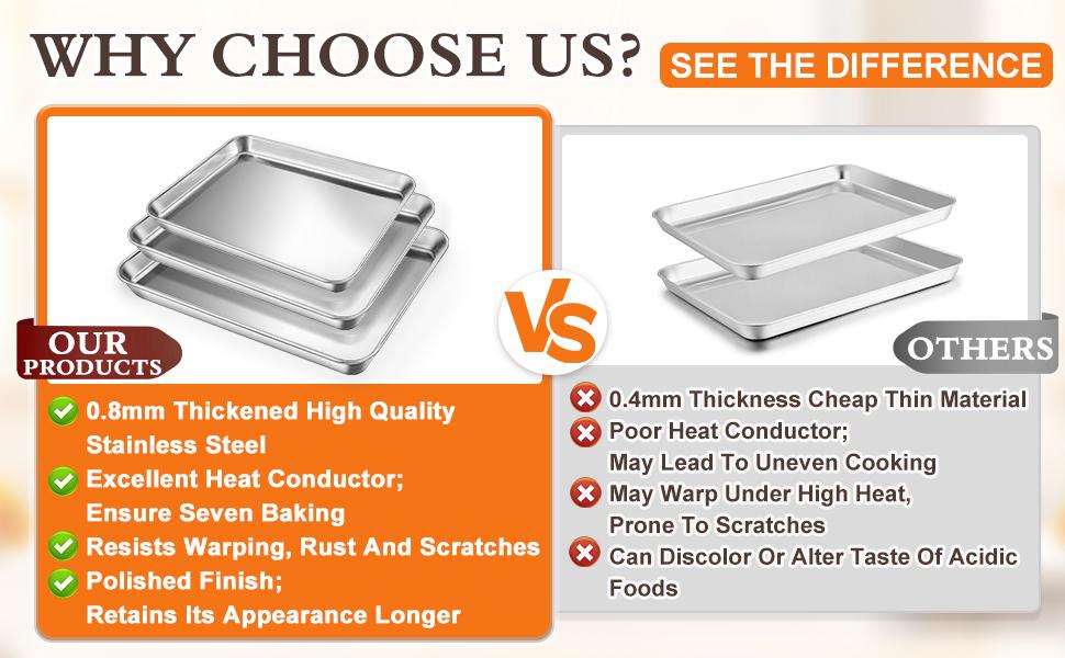 Baking Sheet Set of 3, Stainless Cookie Sheets for Baking, 12/16/17.5 Inch, Thicker and Firmer Baking Pans Set, Rust & Warp Resistant & Nonstick, Nontoxic&&Easy