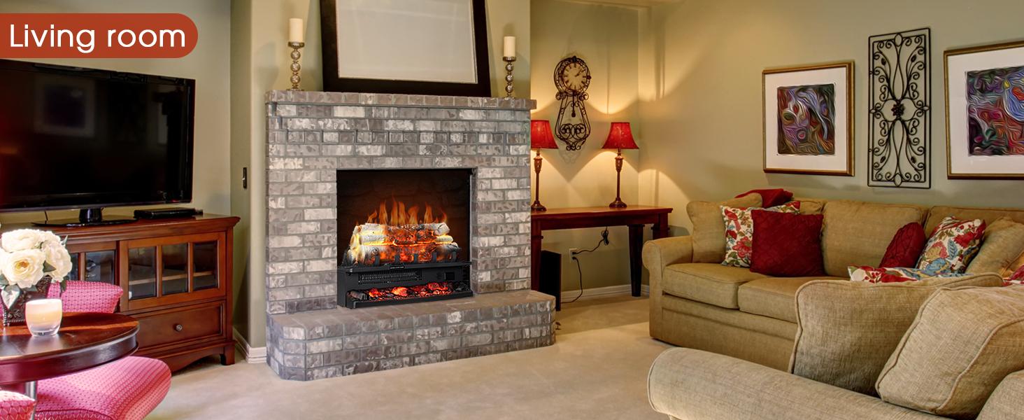 R.W.FLAME Electric Fireplace Log Heater,20" Fireplace Inserts with Crackling Sound,5 Flame Brightness,Heater 750W/1500W,Remote Control&Timer,Overheating Protection for Home and Office Decor