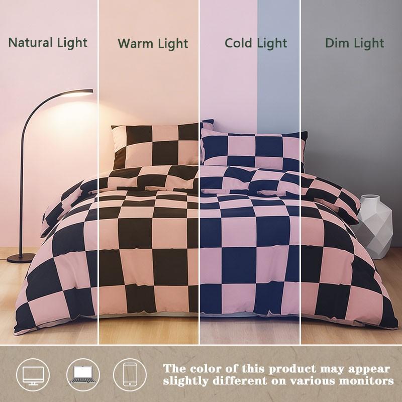 Modern minimalist pink & gray checkered geometric pattern bedding set, 3-piece set includes 1 duvet cover and 2 pillowcases, without inserts.Perfect decoration for the bedroom, soft and comfortable.