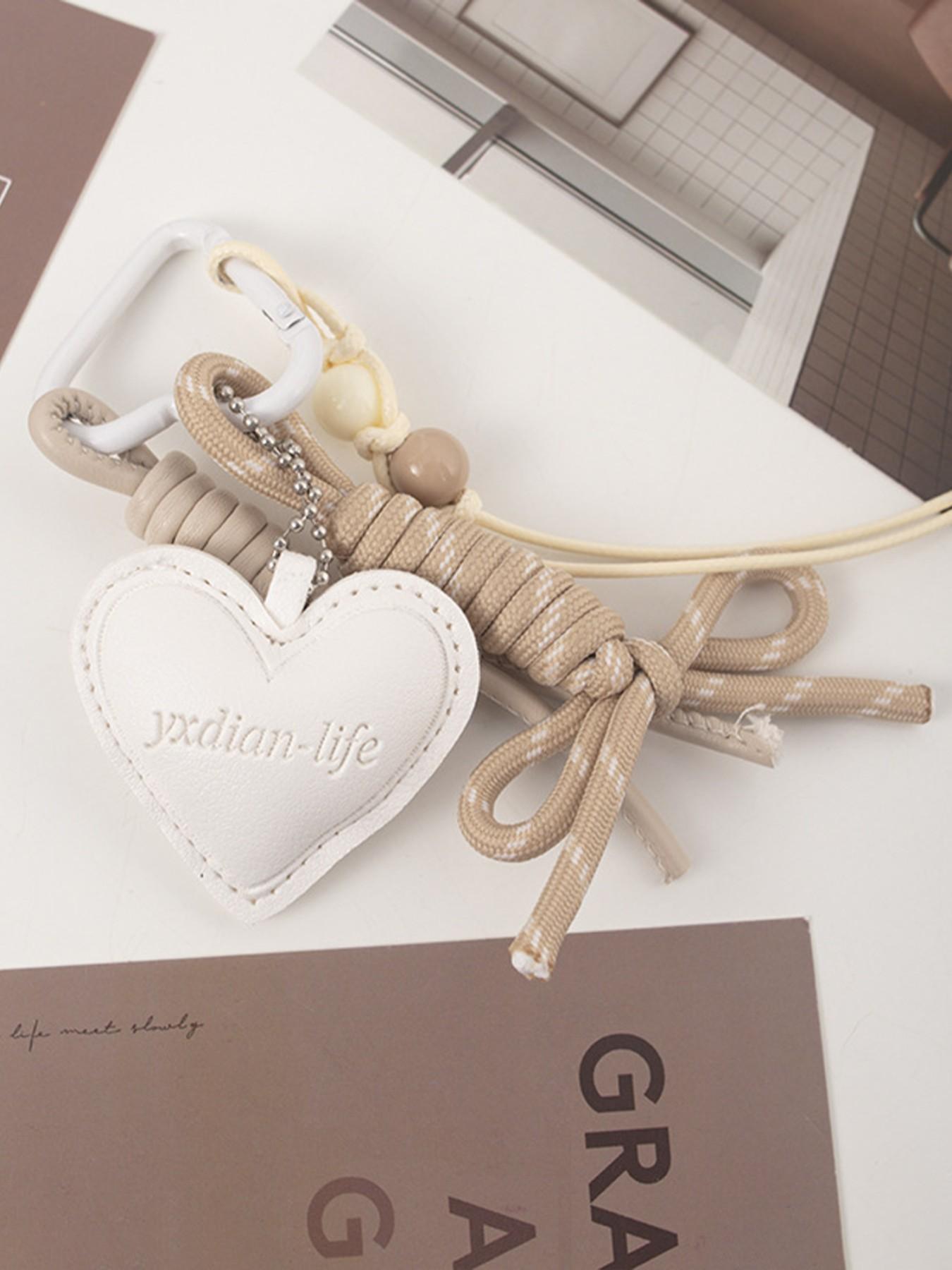 Boho Woven Heart Bag Charm Keychain, Faux Leather Heart Handbag Pendant, Aesthetic Carabiner Key Ring Accessory, Luxury Bag Decor, Perfect Birthday Christmas Valentine's Day Gift for Women Girls, Trendy Phone Charm for Backpack Tote