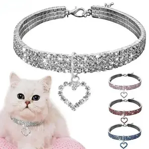 Rhinestone Pet Collar with heart pendant, adjustable sparkling pet necklace. Universal design fits small, medium and large dogs as well as cats for daily wear.