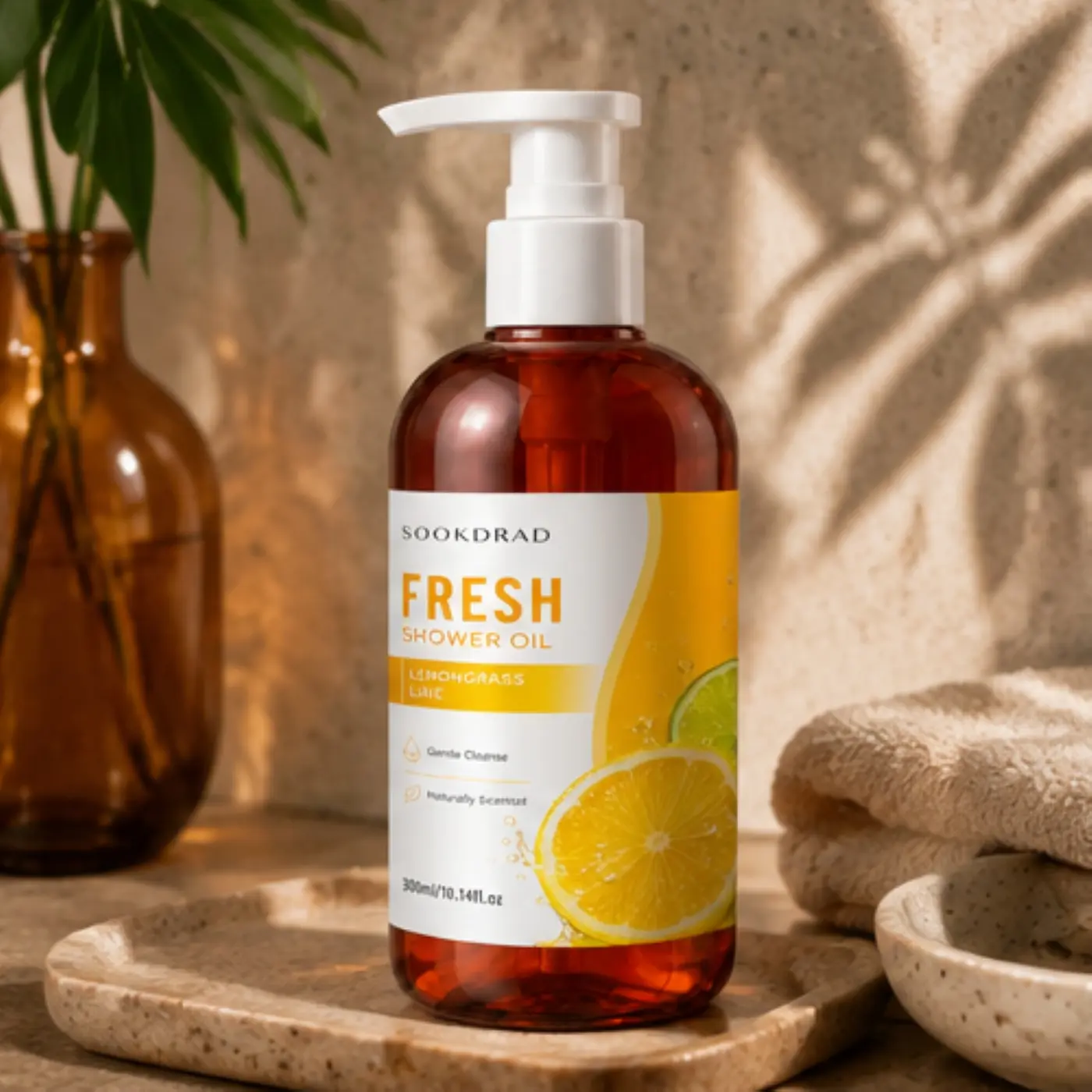 Fresh Shower Oil, lemongrass, lime, gentle cleanse, naturally scented, for body, Body Cleansing Products, 300ml/10.14fl.oz