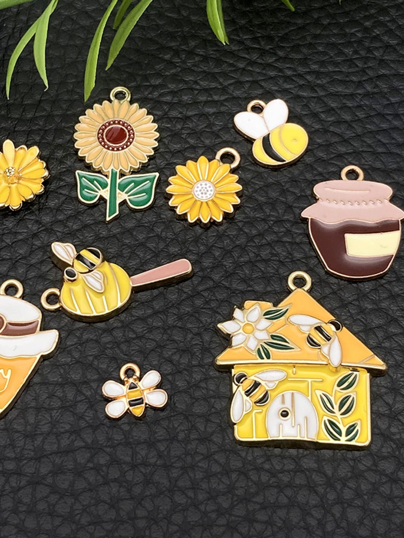 5 Piece DIY Alloy Oil Drip Jewelry Accessories Bee Insect Animal Pendants, Handmade Charm Bracelet Keychain Necklace Hanging Decorations