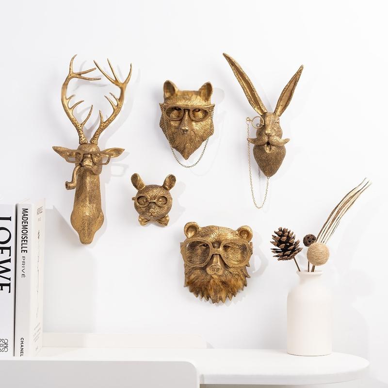 Animal Head Design Wall Decoration, 5 Counts/set Creative Resin Animal Head Wall Hanging Decoration, Unique Home Living Room and Bedroom Hanging Decoration, Home Decor Ornaments