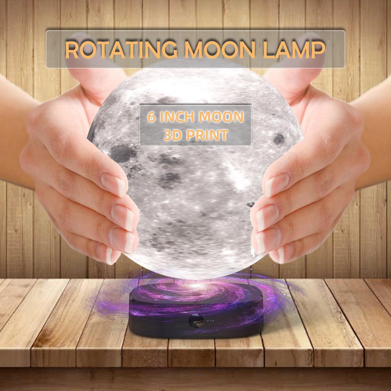Floating Moon Lamp Night Light Touch Switch Light Sensor Slow Rotation Wireless Power 3D Printed Ball Three Color Lights Decorative Light Desk Decor Gift