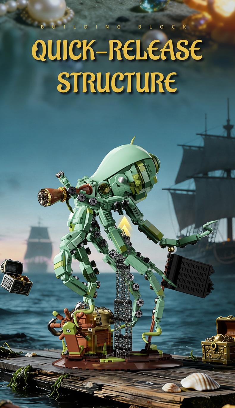 Pirate Building Blocks Octopus Sea Monster Adventure Treasure Hunt Puzzle Toy for Kids Adults STEM Educational Gifts 1128pcs