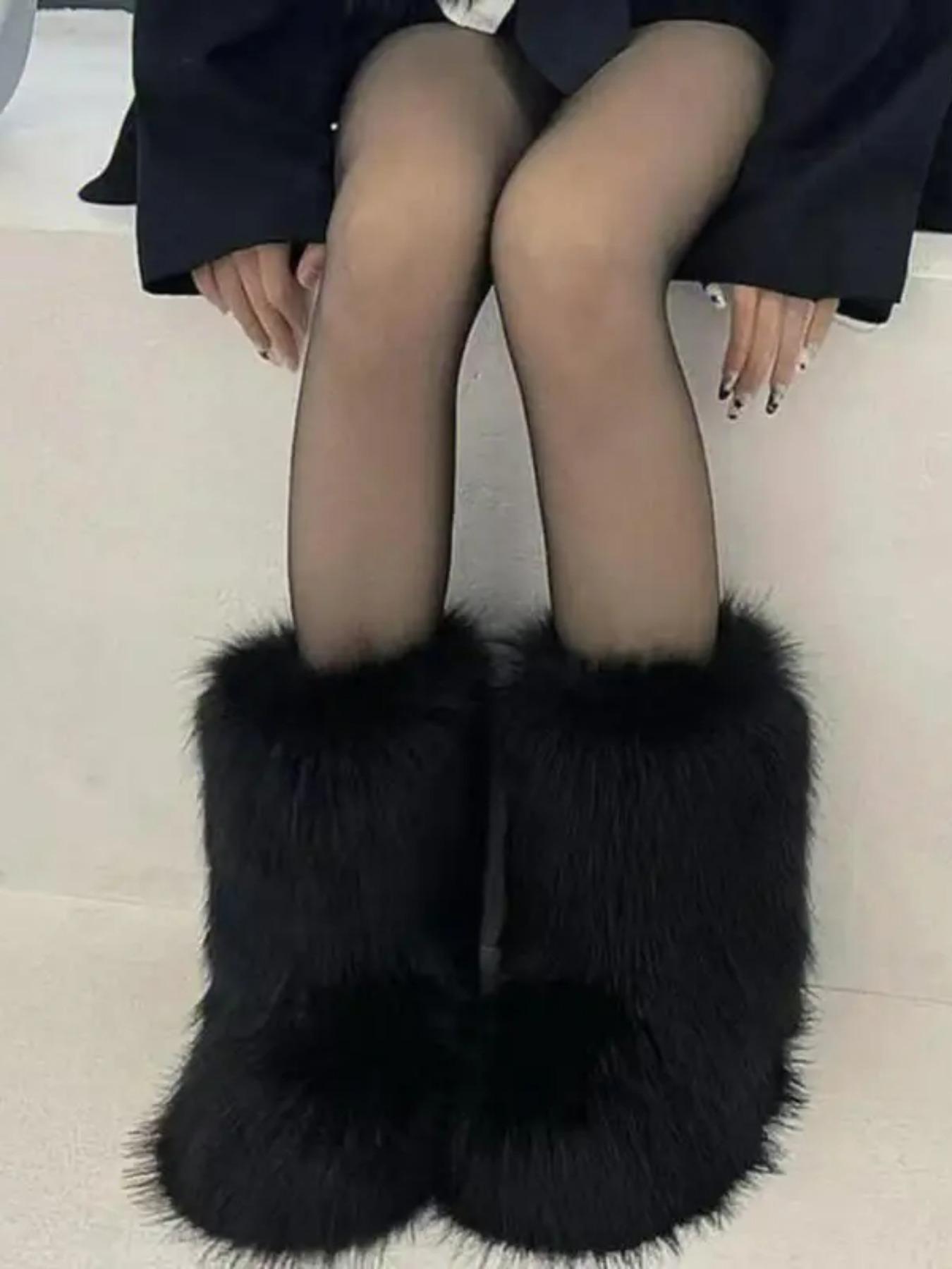 Shaggy boots 2000s Women's Ombre Faux Fur Design Snow Boots, Casual Warm Rubber Boots for Winter, Female All-match Round Toe Boots for Daily Wear  shaggy boots