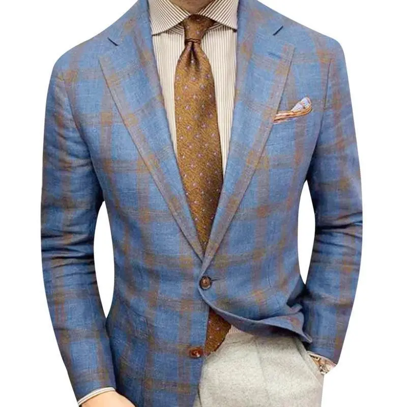 Mens Plaid Blazer Sports Coat Casual Fit Checkered Party Dating Wedding Suit