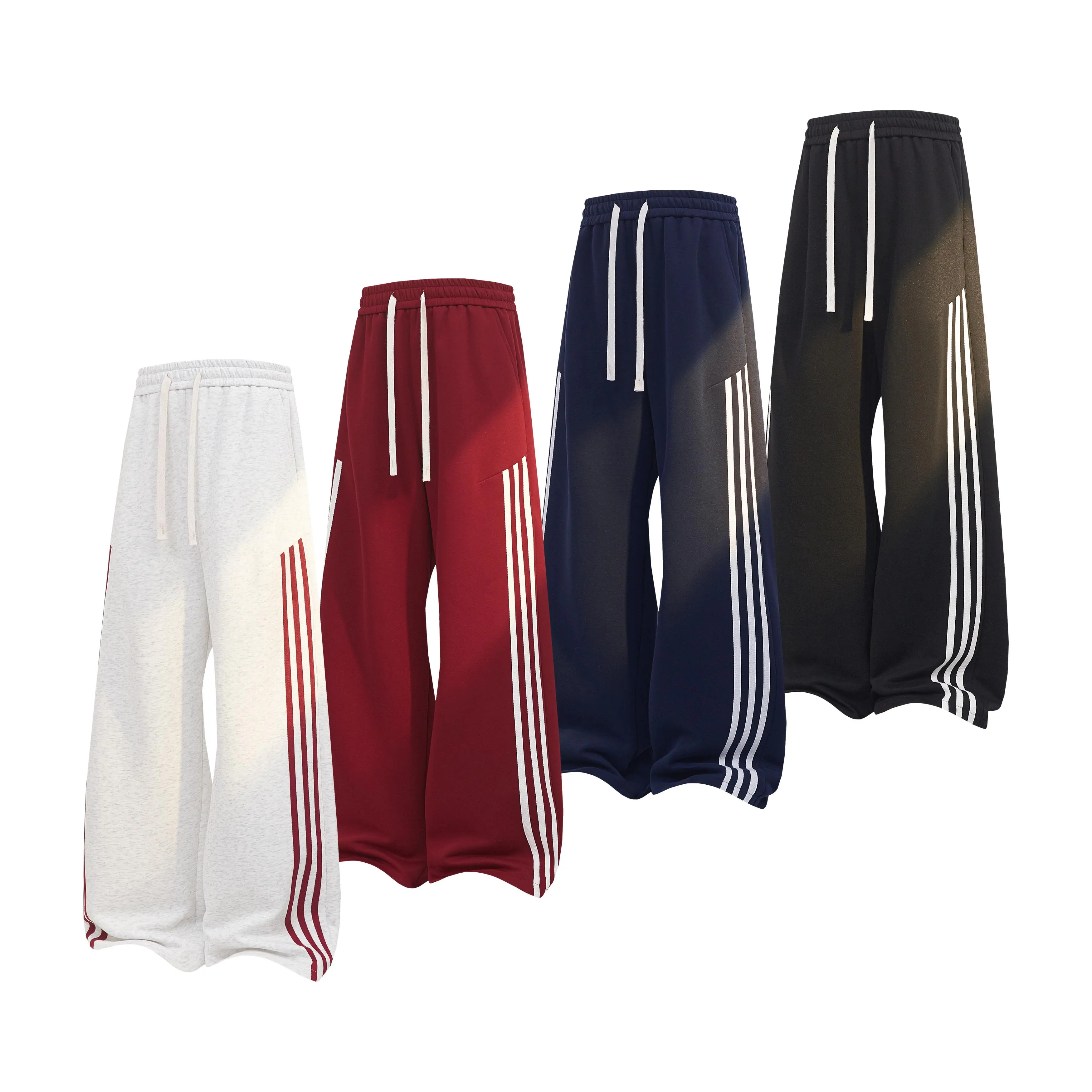 Men Classic Three Side Stripes Baggy Wide Leg Stacked Sweatpants Elastic Drawstring High Waist Loose Oversized Trousers Niche Y2K Hip Hop Streetwear All Season Casual Track Pants For Skate Campus Daily Outfits