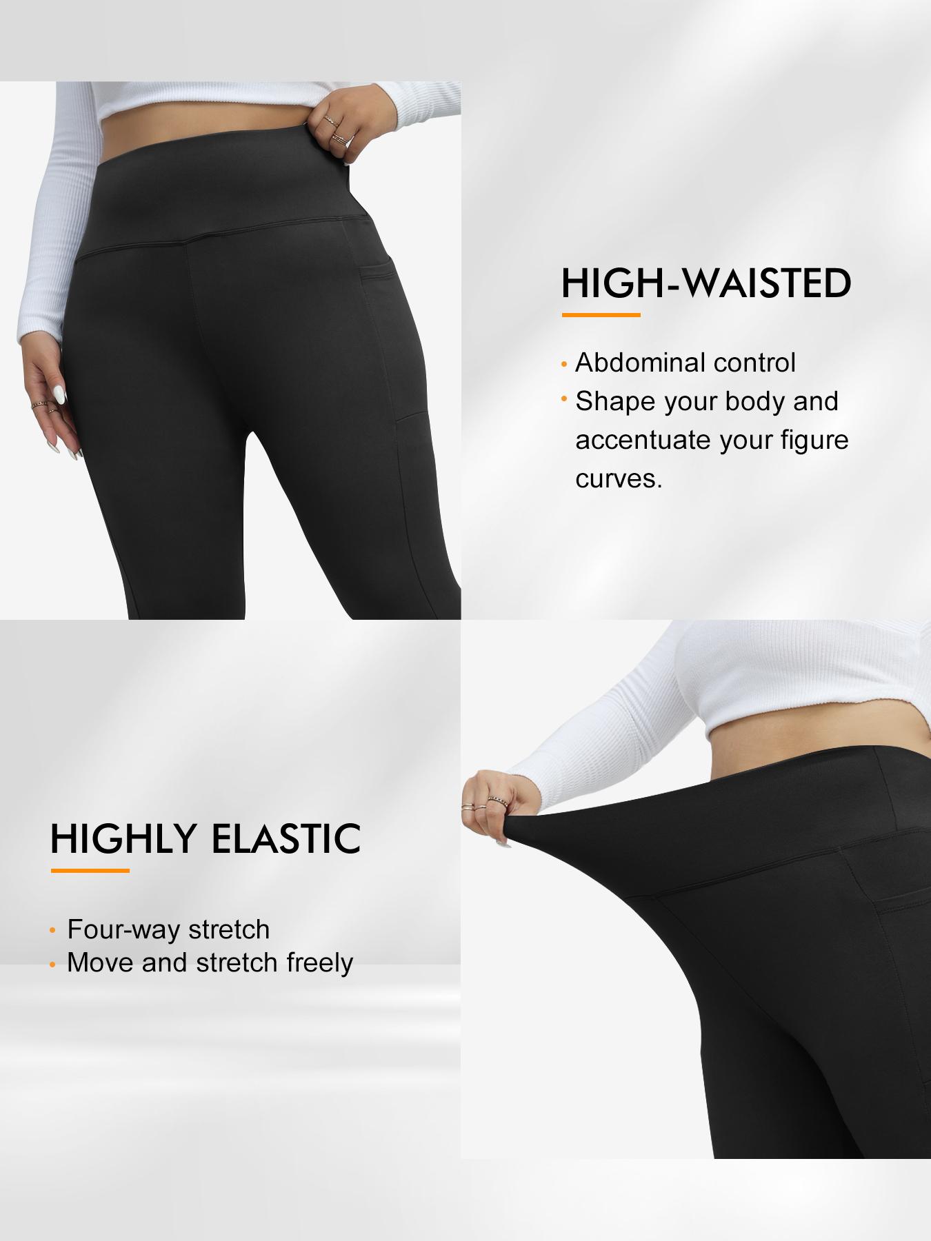 Women's Plus Size High-Waist Fleece-Lined Leggings, Thermal Stretchy Winter Pants with Pockets, Warm for Daily Wear