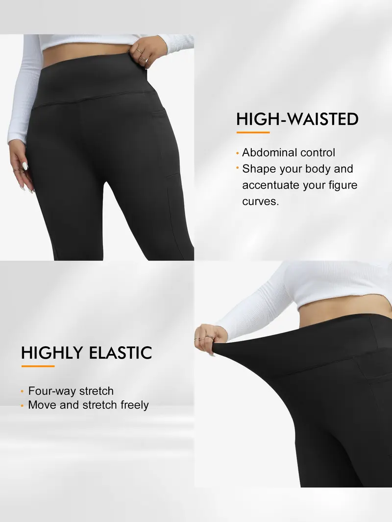Women's Plus Size Tight Pants, High Waist Abdominal Control, Side Pockets, High Elasticity, Warm Comfort, Multi-Scene Use