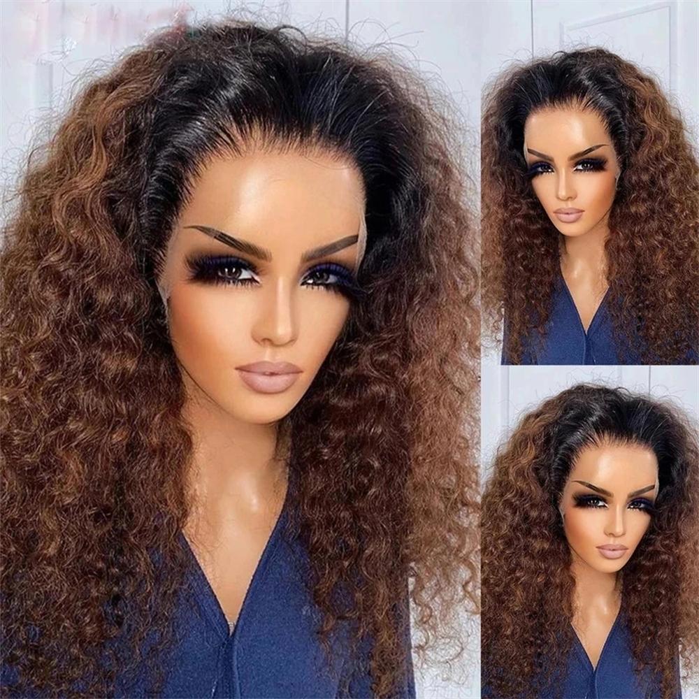 Soft Non-Glue Pre-Banked 26 Inch Long 180 Density Daily Gradient Curly Wig, Ombre Brown 13x4x1 Lace Front Full Cap, Heat Resistant, Glueless Synthetic Wig