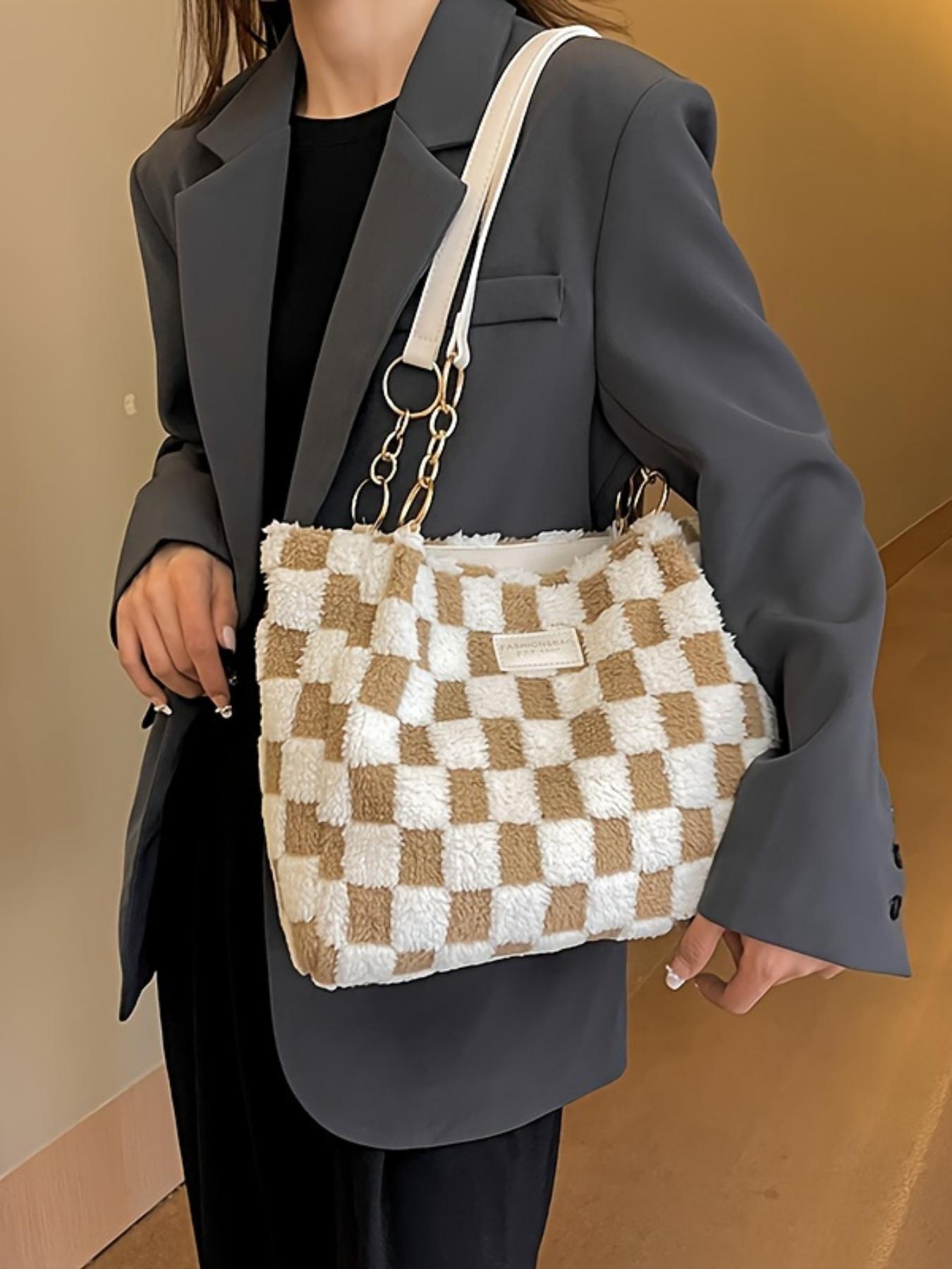 Women's Fashionable Plaid Pattern Tote Bag, Casual Large Capacity Shoulder Bag for Daily Used, Trendy All-match Bag for Commuters and Students