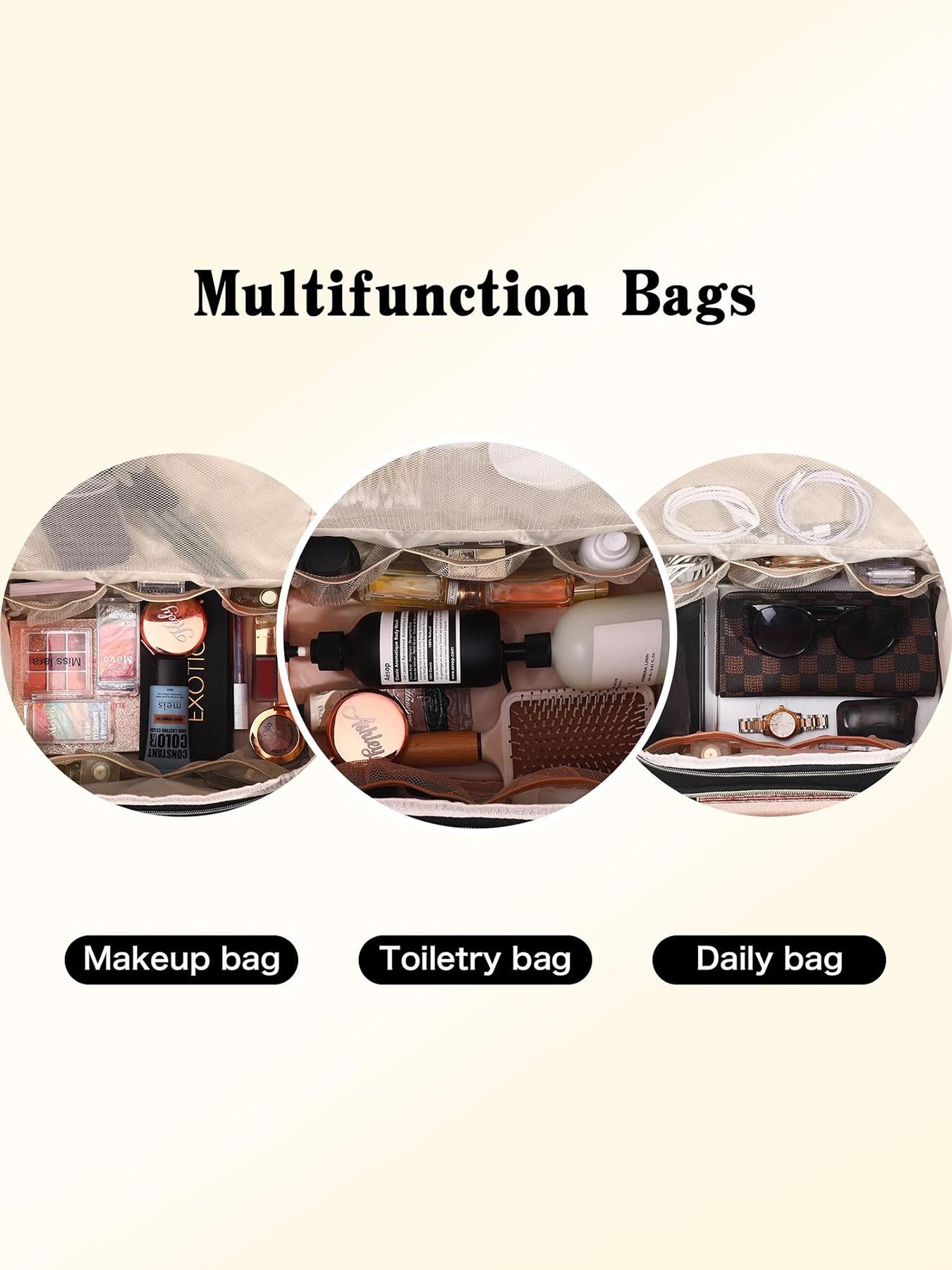 Large Wide-Open Travel Toiletry Bag, Lightweight Makeup Cosmetics Organizer with Handle, Essential Toiletries Storage for All Seasons, Travel Cosmetic Bags, Cosmetic Pouch