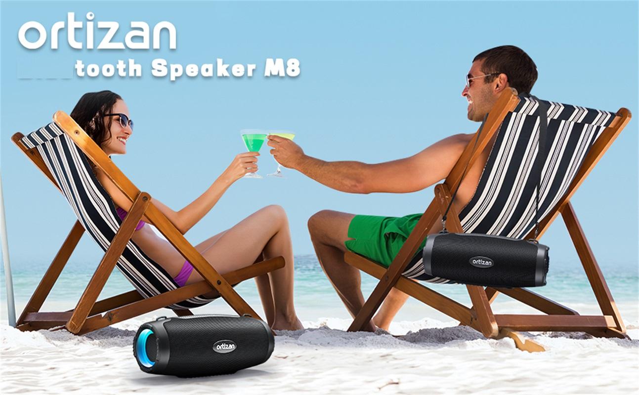 【Ortizan】 100W Bluetooth Speaker - Powerful Sound and Deep Bass, Portable Wireless, IPX7 Waterproof, 12H Playtime, Power Bank, EQ, USB, LED Lights - Outdoor Loud Subwoofer Boombox for Party, Camping Weatherproof Loudspeaker System