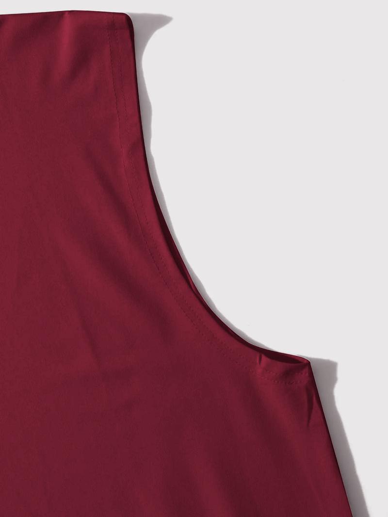 Men's Cherry Blossom & Letter Print Round Neck Tank Top, Regular Fit Casual Sleeveless Top for Summer, Men's Clothes for Daily Wear Men's Cherry Blossom & Letter Print Round Neck Tank Top, Regular Fit Casual Sleeveless Top for Summer, Men's Clothes for Daily Wear