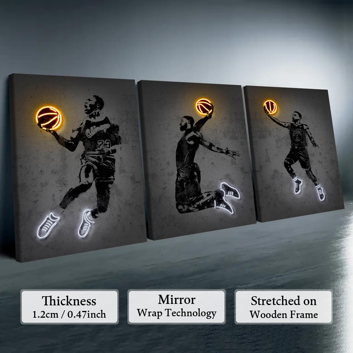 Basketball Player Pattern Canvas Painting with Frame, 3 Counts Basketball Fan Poster, Wall Art Decor for Home Living Room Bedroom Office, Modern Home Decor