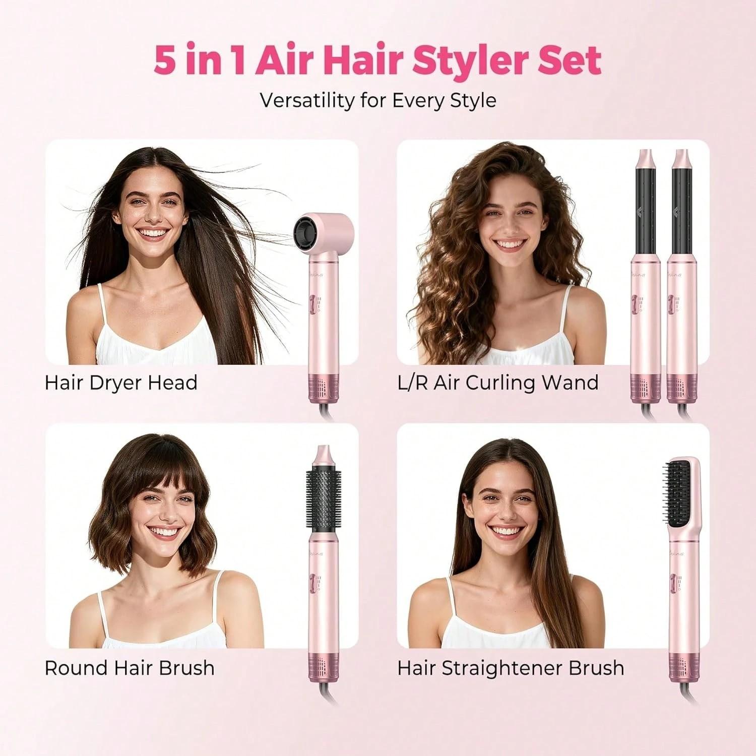 5 in 1 Hair Styler Pro, Left&Right Magic Hair Curler, Heated Curler, 3 Wind Speed and Temperature, Multi-Styler 5 in One for Drying Curling Straightening,Hair Styling