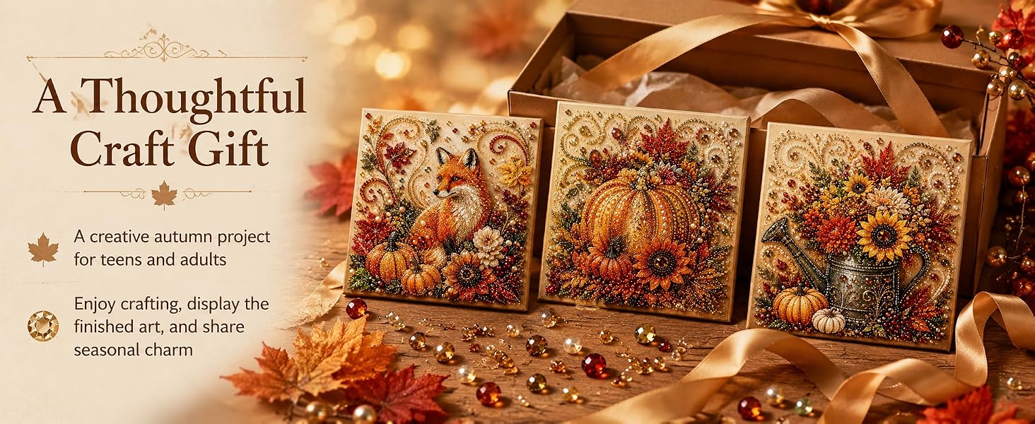 Autumn Pearl Painting Kit - Pearl Art Diy Kits for Adults Autumn (Pumpkin) |   12 * 12-inch Beginner-Friendly Crafting with Selected Fall Scenes, a Relaxing DIY Project for Sparkling Autumn Artwork