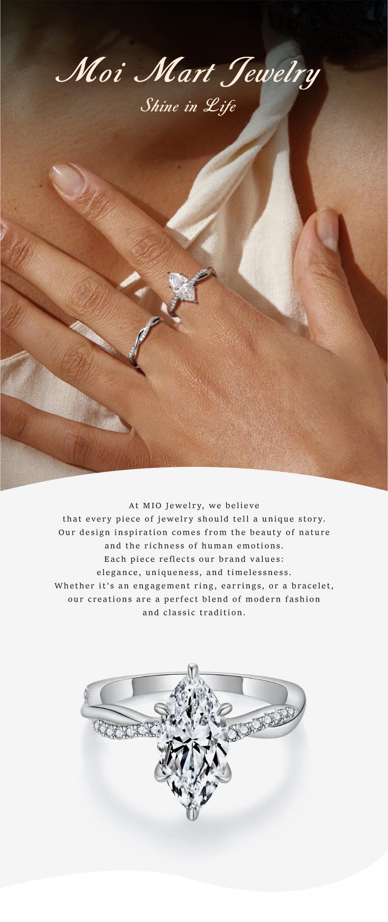 MOI MART 2CT Marquise cut Synthetic Moissanite ring, Engagement Ring in s925 sterling silver, Luxury and Anniversary Stackable Wedding Band jewelry