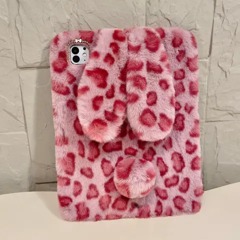 Plush Leopard Print Tablet Case with Pen Slot, Tablet Protective Cover, Compatible with iPad 10th/11th, Pro 11/12.9/13, Air 11/13, Mini 7/6, Gift for Women, iPad Accessories (Case Only)