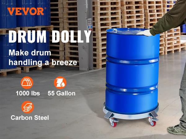 fathersdaygift  VEVOR 55 Gallon Heavy Duty Drum Dolly, 1000lbs Load Capacity, Barrel Dolly Cart Drum Caddy, Non Tipping Hand Truck Capacity Dollies with Steel Frame 4 Swivel Casters Wheel, for Warehouse Drum Handling
