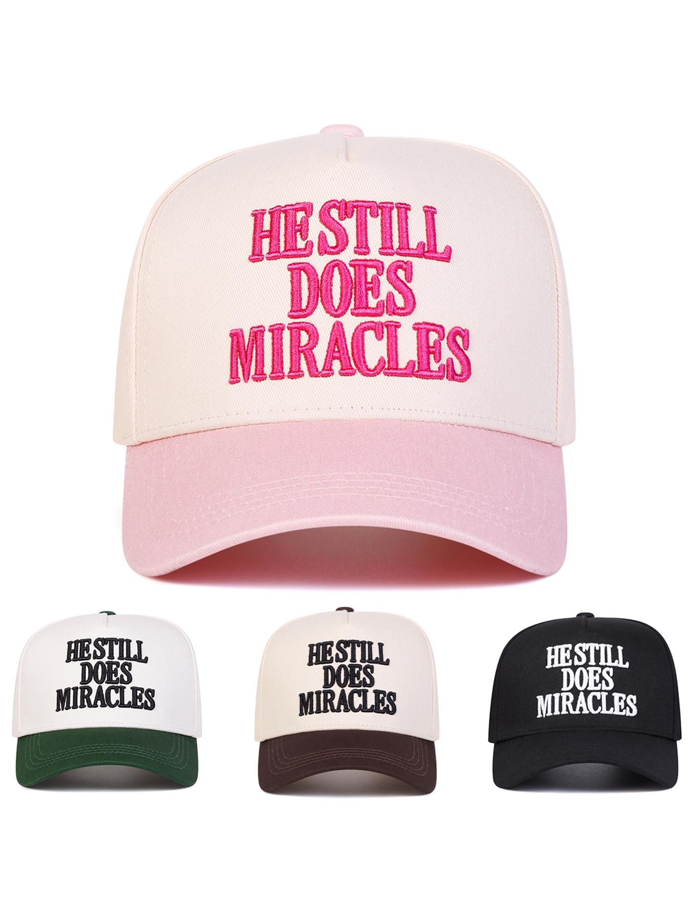 Unisex Miracles Embroidered Baseball Cap, Snapback Hat, Adjustable Outdoor Sun Protection Hat, Casual Fitted Design for Spring & Fall Travel