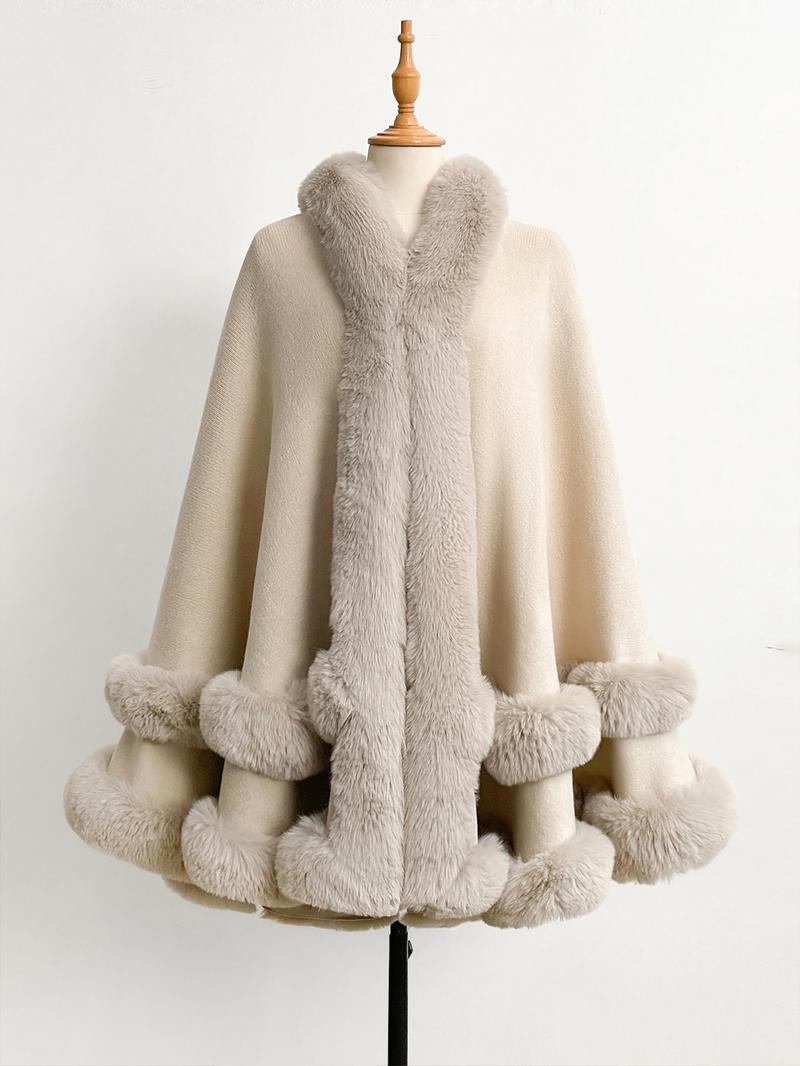 Luxury Faux Fur Hooded Cape, Warm and Comfortable for Staying Warm Indoors, Ideal for Daily Wear at Home and Parties