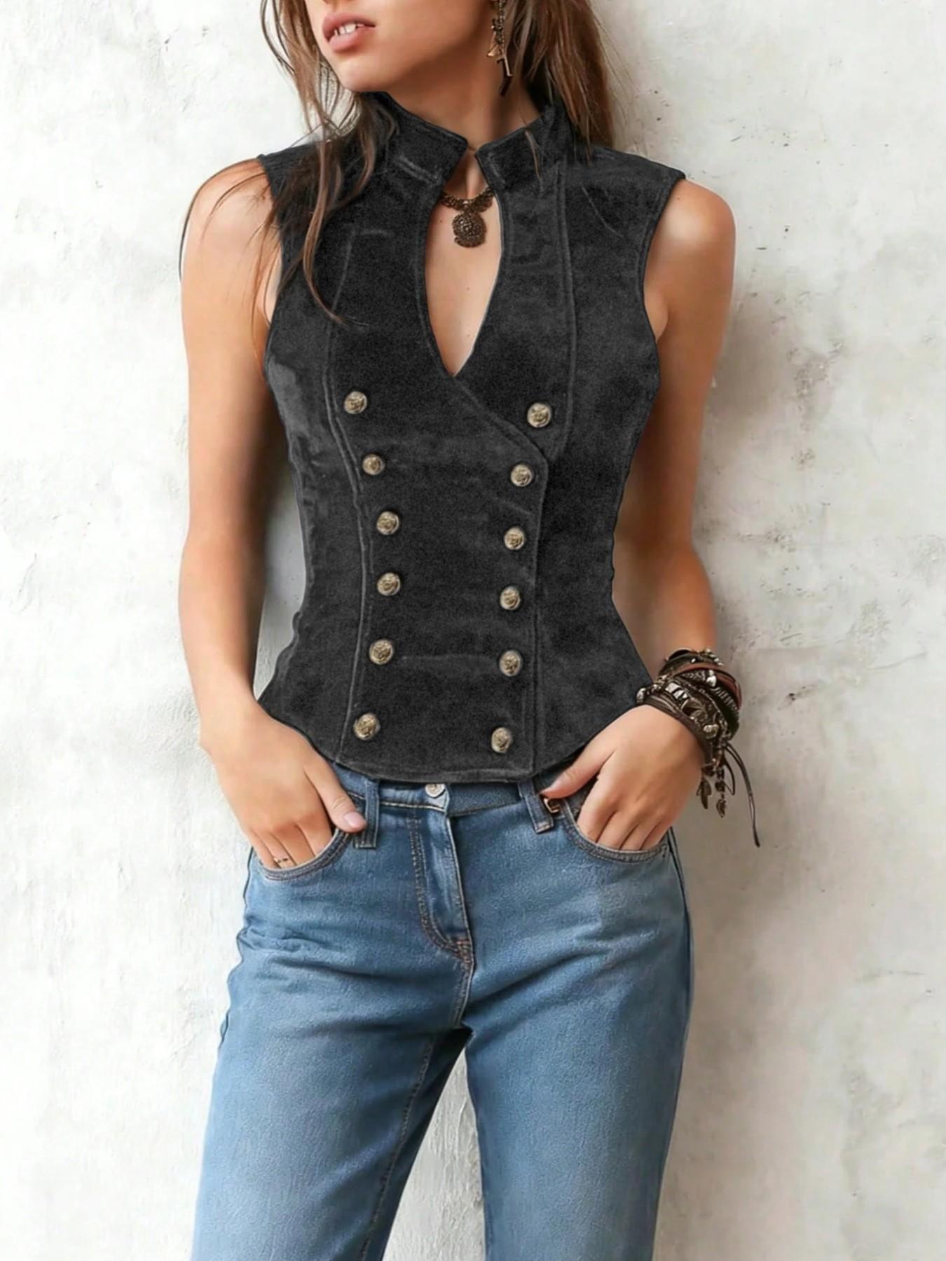 This  Velvet Vest is Western Grunge Perfect Double-Breasted Corset Top