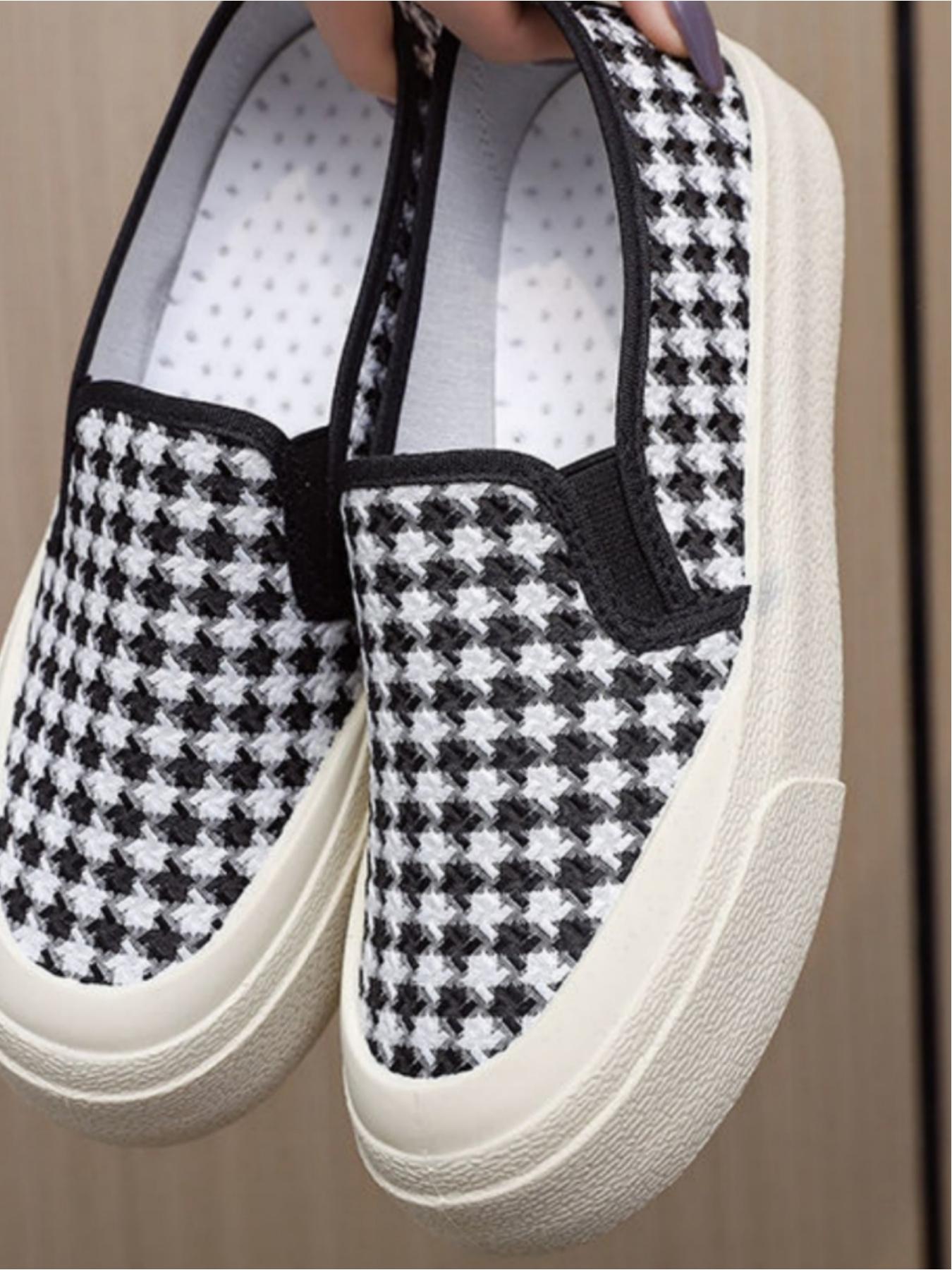 Ladies' casual sports shoes, thick soled canvas shoes, woven upper soft, skin friendly, breathable and comfortable, classic and fashionable plaid pattern, versatile and preferred for daily commuting, leisure shopping and shopping