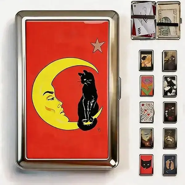 Vintage Retro Art Tin Card Holder Wallet Stash Box - Unisex Sports & Outdoor Dual-Use Organizer Storage for Cards+Trinkets, Compact Men's Accessories, High-Aesthetic Unique Item, Secure Snap Closure, Portable Mini Useful Items, Retro Art Flair Gift