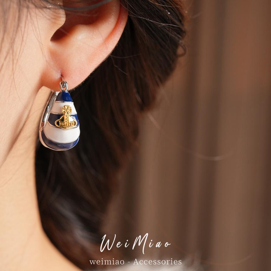 Vintage Saturn Earrings, Water Drop Shape Ear Cuffs, Elegant High-End Jewelry, Lightweight Luxury Accessories, Retro Style Ear Rings