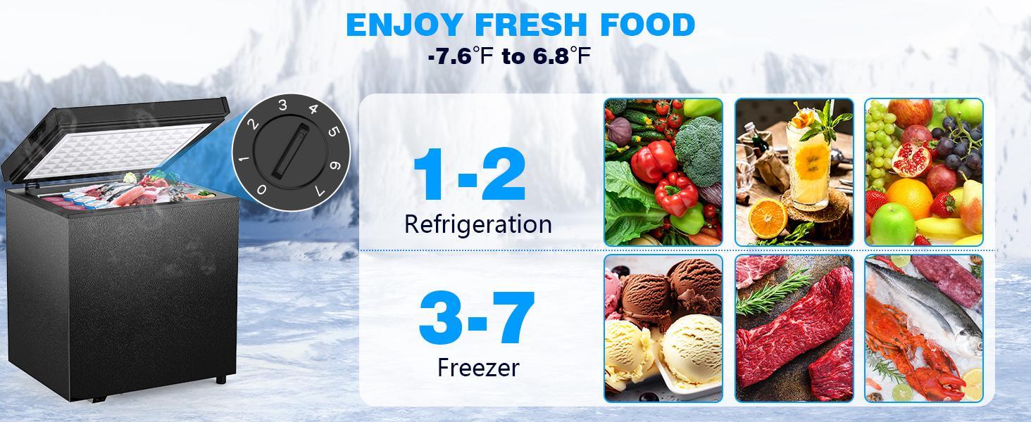COWSAR 1.8 Cu.Ft Chest Freezer with Removable Basket and Bottom Defrost Water Drain Freestanding Top Open Door, Deep Freezer, Icebox, Cold Storage, Food Preservation, Mini Freezer with Adjustable 7 Thermostat for Home/Apartment, Black