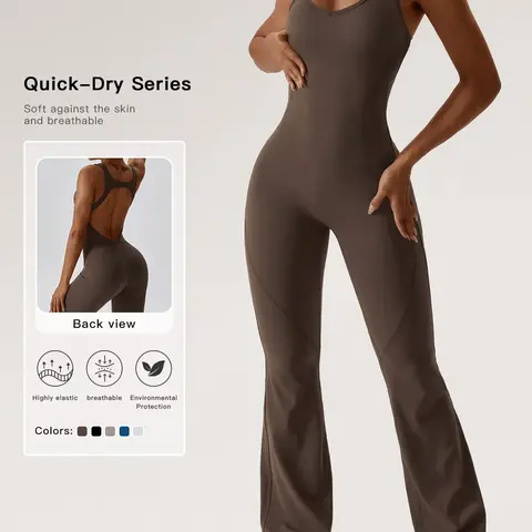 Women's Solid Cut Out Backless Sports Tummy Control Jumpsuit, Quick Drying U Neck Sleeveless Jumpsuit for Yoga Gym Workout, Ladies Sportswear for Summer, Workout Jumpsuits #GLOBAL PICKS
