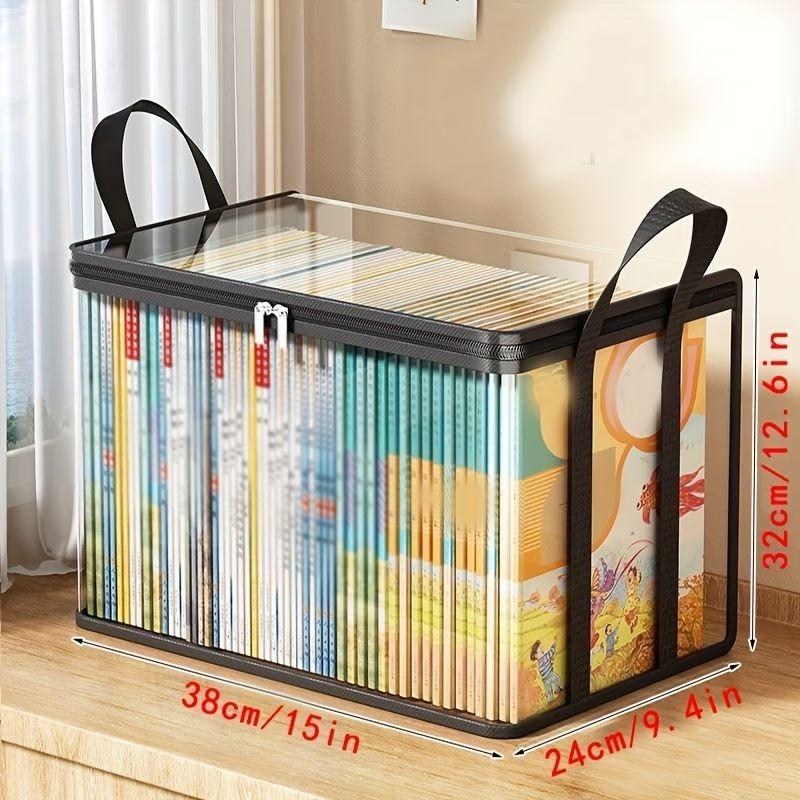 Heavy-duty transparent book storage bag - sturdy handle design, zippered folder protective cover, suitable for home, office, school and library - ideal for storing books, magazines, reports and presentations, a must-have for home organization