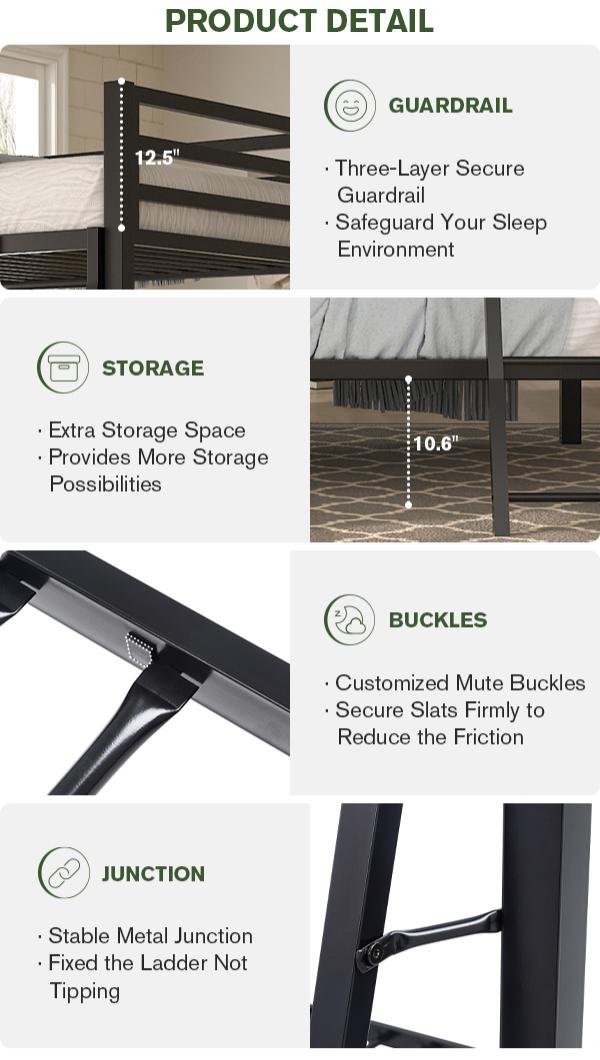 MUTICOR Twin Over Twin Metal Bunk Bed with Ladder & Guardrail, 【Frame Only No Mattress】 Space-Saving, Easy for Climbing & Assemble#TikTokShopBlackFriday #ChristmasGifts