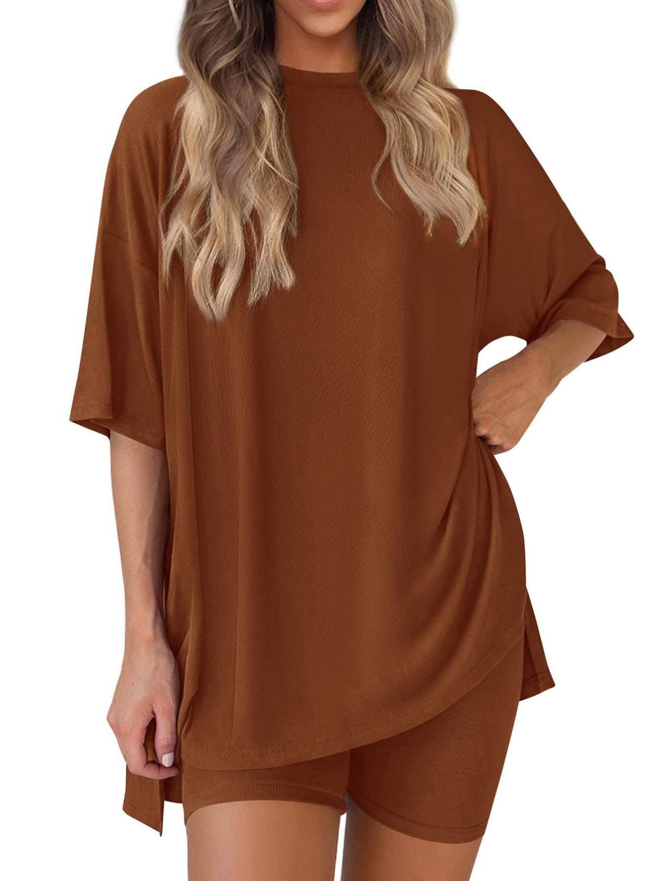 Women's Two Piece Lounge Set Summer Casual Oversized Shirts Biker Shorts Indoor Outdoor Casual Set