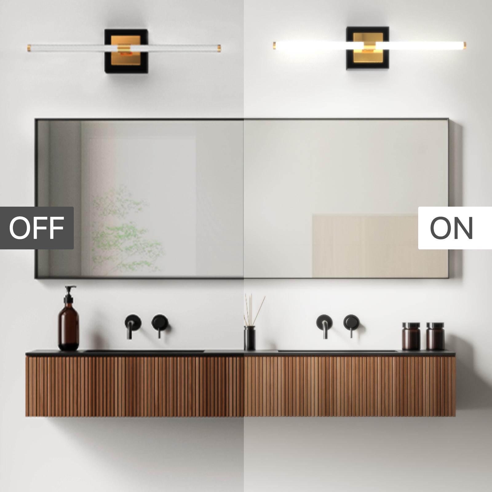 GLITGATE LED Vanity Light, 22 inch/30inch/38inch Dimmable Black and Gold Bathroom Fixture Mirror, 13 Watt/15Watt/20Watt 6000K Modern Linear Bathroom Vanity Light, 360 Degree Wall Sconce (White),Halloween, Black Friday, Christmas