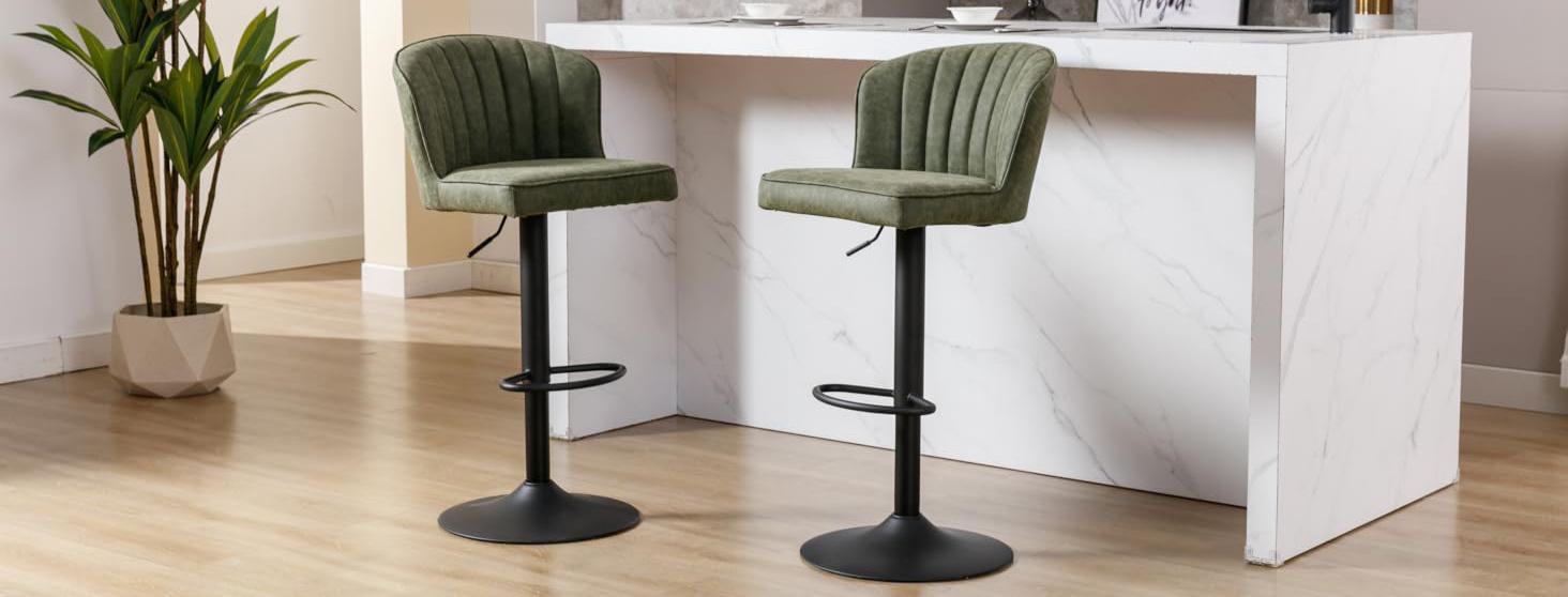 CHAIRUS Bar Stools Set of 2, Modern PU Leather Swivel Counter Stool, Adjustable Hydraulic Bar Stool,Ergonomic Stools with Stable Metal Frame Padded Island Chairs with Back and Footrest for Kitchen Island,Living Room,Pub,Coffee, Green CHAIRUS Bar Stools Set of 2, Modern PU Leather Swivel Counter Stool, Adjustable Hydraulic Bar Stool,Ergonomic Stools with Stable Metal Frame Padded Island Chairs with Back and Footrest for Kitchen Island,Living Room,Pub,Coffee, Green