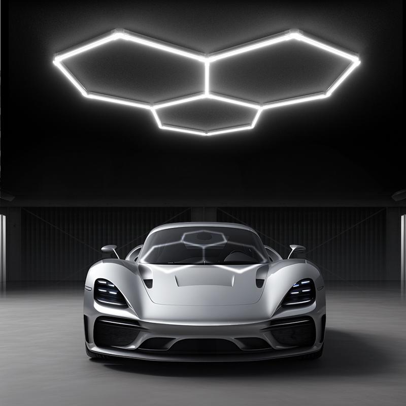 LUMENFOX 2025 New DIY Plug-In Hexagonal Ceiling Lights, Honeycomb Ceiling Lights, Light Efficiency 110LM/W, Hexagonal Garage Lights are suitable for garages, supermarkets, shopping malls, car shows and basements, Lighting，Jumpstart newyear