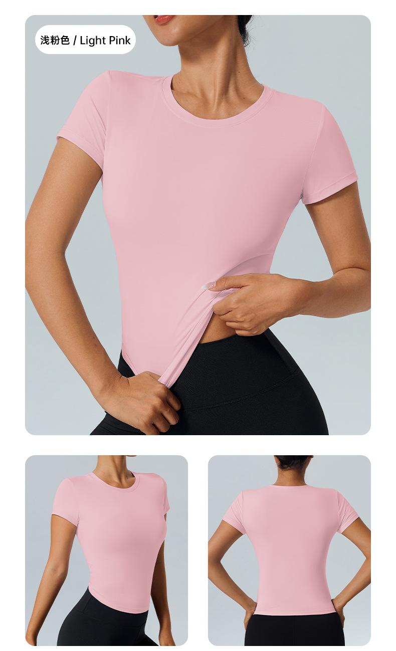 Outdoor fitness top yoga wear round neck short sleeve quick-dry tight-fitting versatile running yoga sports short sleeve T-shirt for women Light Compression