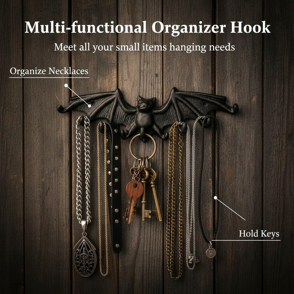 Vintage Cast Iron Bat Hook, Gothic Style Key Holder, Necklace Jewelry Storage Rack, Wall Decor Hanging Hook, Home Decoration