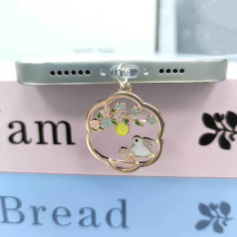 Mobile Phone Dust Plugs - Creative Wreath Rabbit Mobile Phone Dust Plug Pendant Cell Phone Charm Phone Decoration - Suitable for iPhone, Type-C and Android Dust Plugs - Compact and Practical - Perfect as a Small Gift