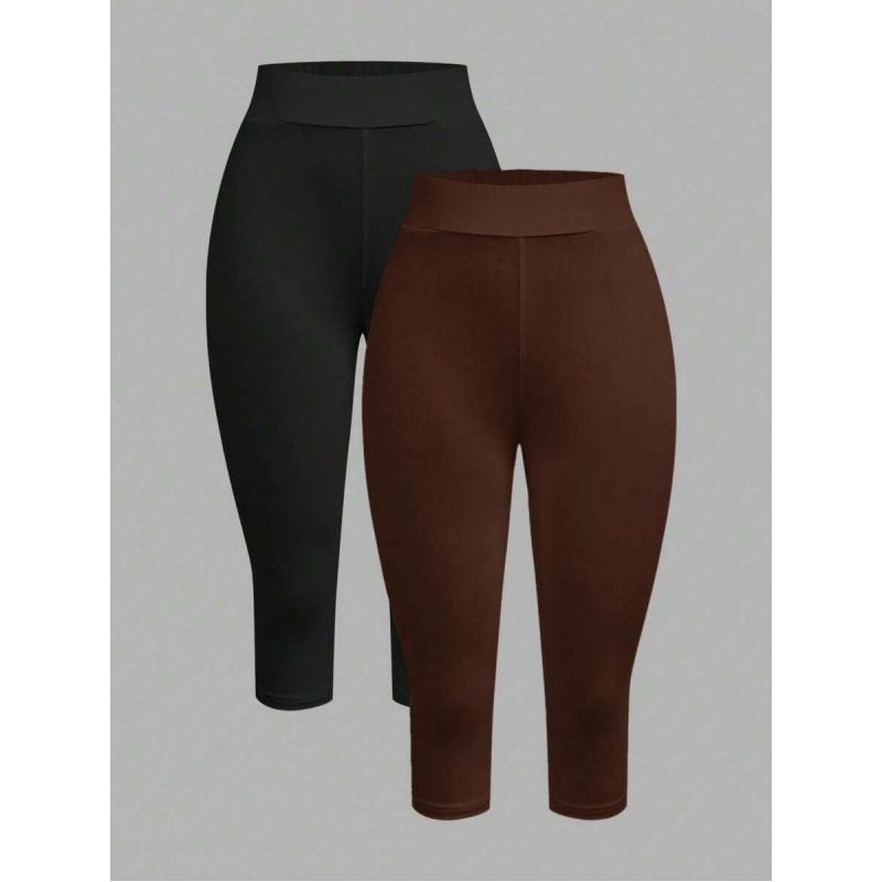 ASANDY Women 95% Cotton Skinny 3/4 Leggings Black And Grey Summer Casual Yoga Activewear High Waist Breathable