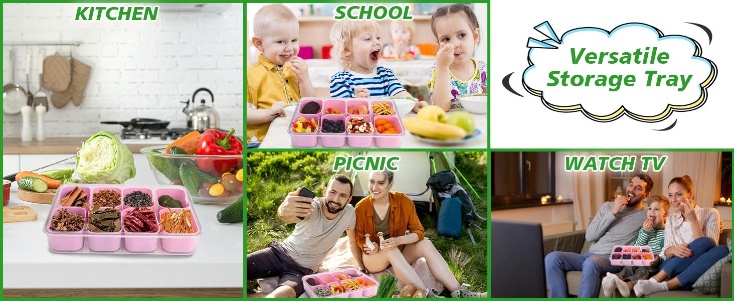 1Pc Divided Serving Tray with Lid-Snackle Box Charcuterie Container for Portable Snack Platters-Clear Organizer for Candy, lunch bento box,Perfect for Party,Travel(4/8 Compartments)