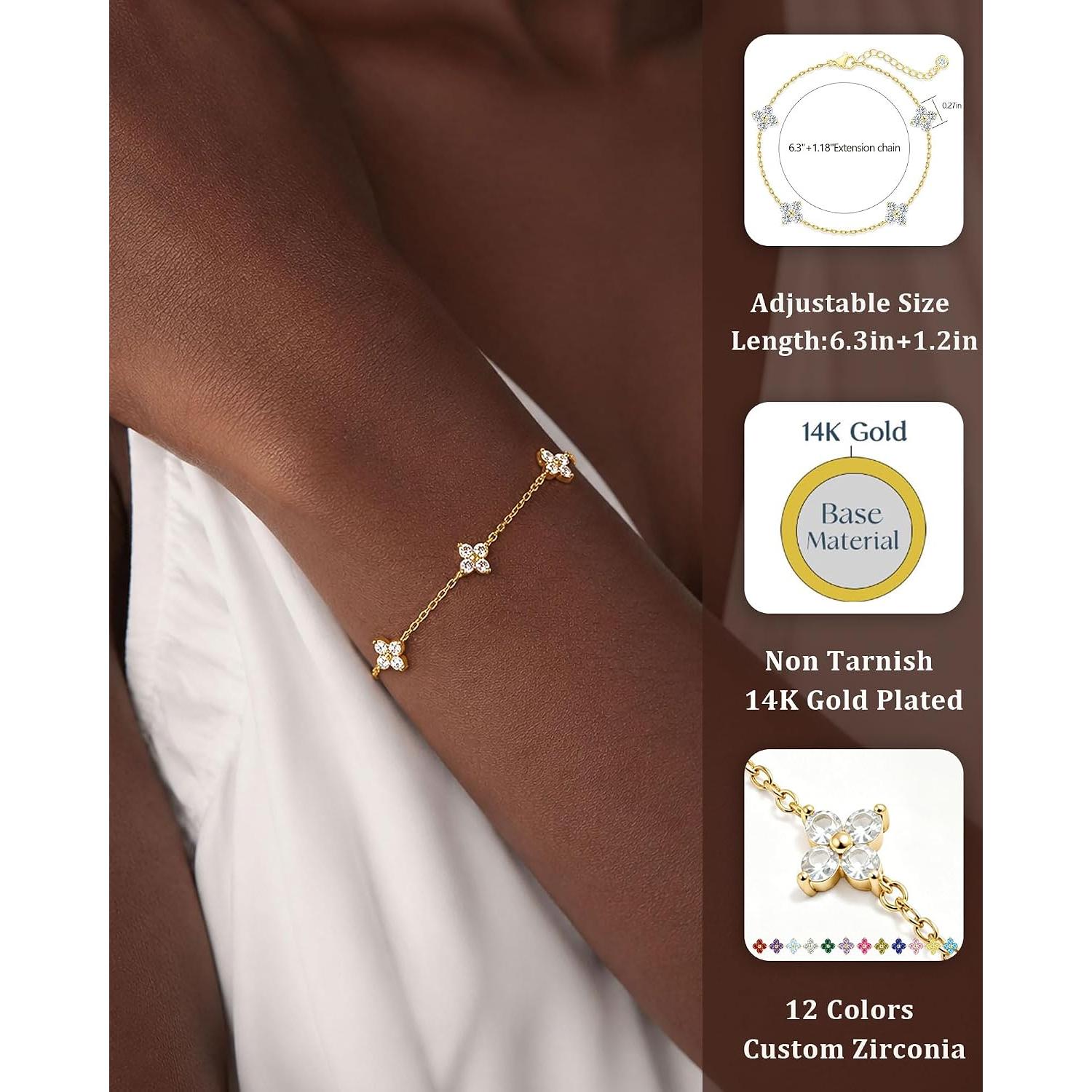 Clover Birthstone Bracelets for Women Trendy Non Tarnish Gifts Clover Birthstone Bracelets for Women Trendy Non Tarnish Gifts