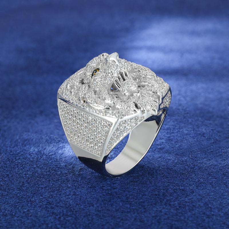 【#R398 】UCCIYO 18K Gold-Plated Lion Ring with Lab-Grown Moissanite S925 Sterling Silver Synthetic Moissanite Ring for Women Men Hip Hop Jewelry Gift